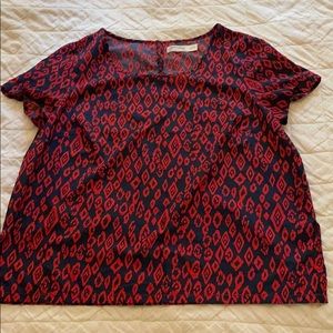 Red and blue short sleeve blouse